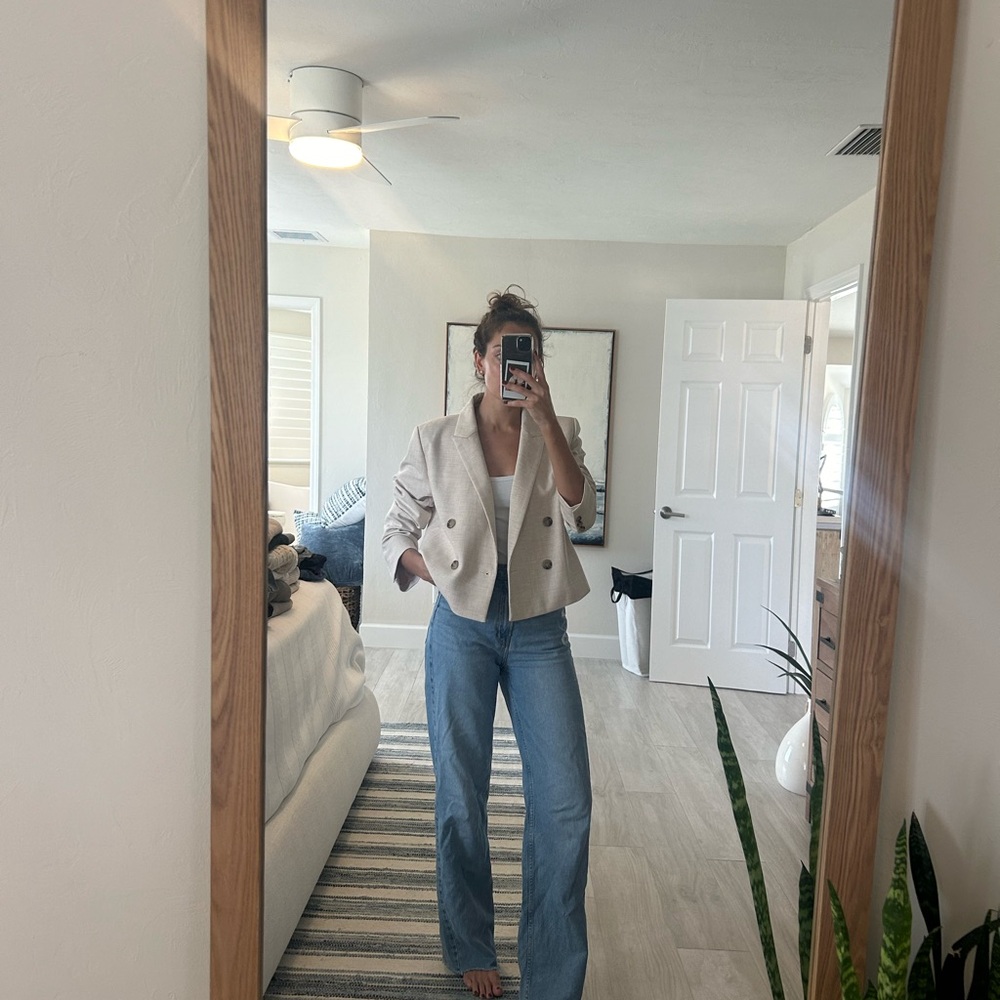 Pink/Cream Double-Breasted Blazer